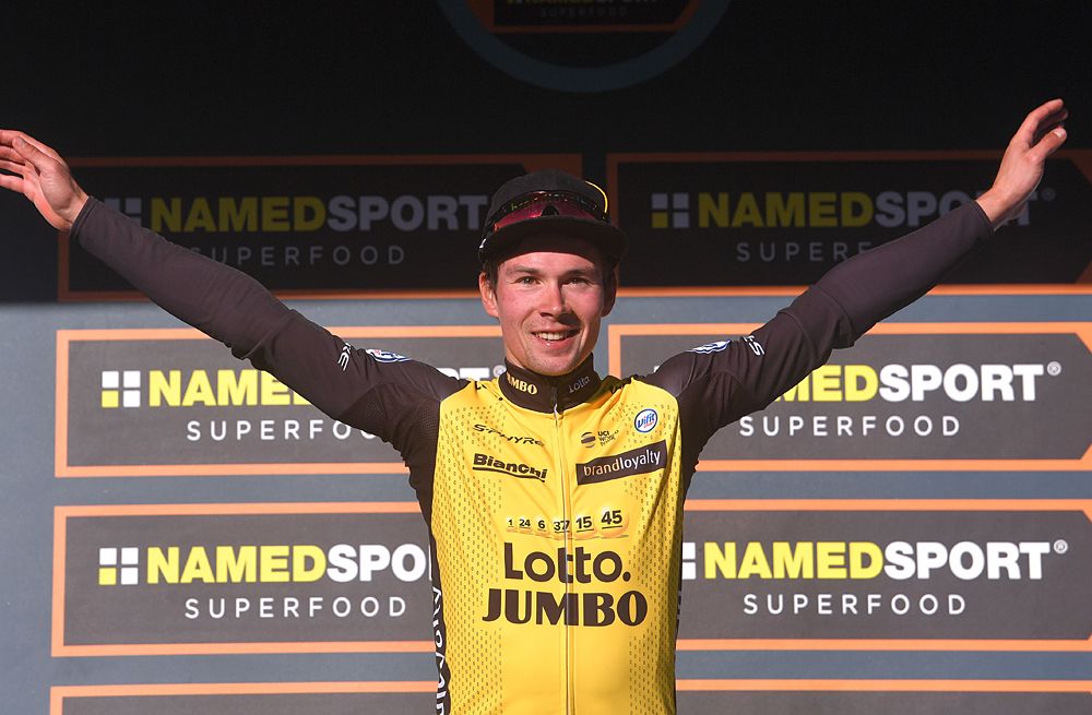 Primoz Roglic (LottoNL-Jumbo) celebrates his stage 3 win at Tirreno-Adriatico