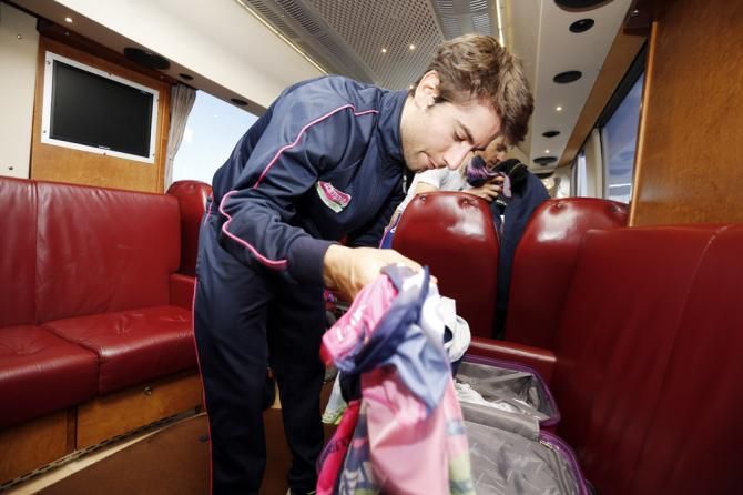 Diego Ulissi (Lampre-Merida) gets ready for the day's photo shoot on Mallorca