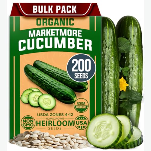 Home Grown Organic Marketmore Cucumber Seeds 200+ Heirloom Non-Gmo Seeds for Planting, High Germination, Hardy &amp;amp; Vigorous Slicing Cucumber, Trellis &amp;amp; Raised Bed Garden (cucumis Sativus)