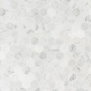 A square of white and gray hexagonal tiles with a marble textured pattern