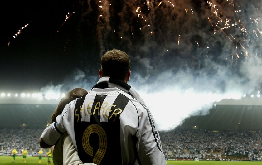 Alan Shearer and daughter Chloe watch the firework display after the Alan Shearer Testimonial Match between Newcastle United and Glasgow Celtic at St. James&#039; Park on May 11, 2006 in Newcastle, England.