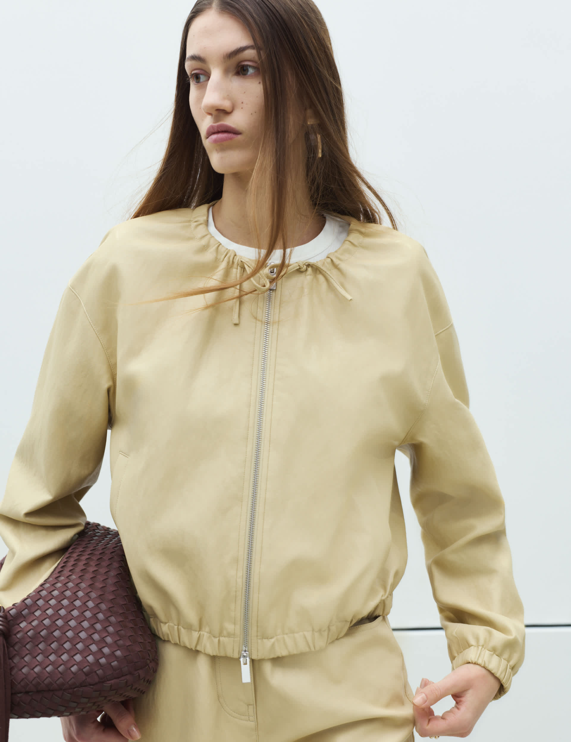 Faux Leather Neck Tie Bomber Jacket