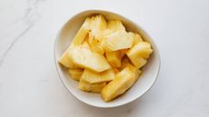 Chunks of pineapple in a bowl