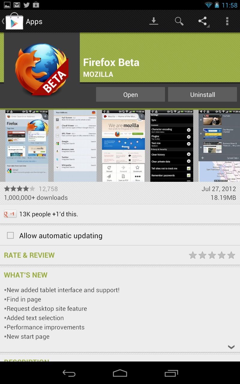 Step 5: Download Firefox Beta for Nexus 7