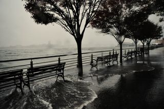 The Hudson River overflows in New York City on Oct. 29, 2012.