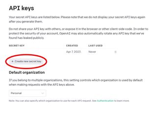Creating an API key on the OpenAI website