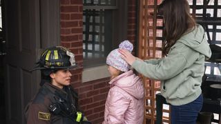 Miranda Rae Mayo as Stella Kidd, Annabelle Toomey as Harper, Kim Shaw as Alicia in Chicago Fire season 12