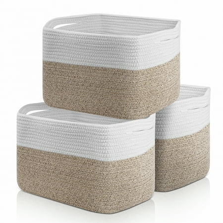 3 Pack Storage Basket, 15''x10''x9'' (22l) Rectangle Woven Baskets for Storage, Cotton Rope Basket for Toys, Towel Baskets for Bathroom, Closet Organizer Bins Shelves Organizer, Decorative Basket