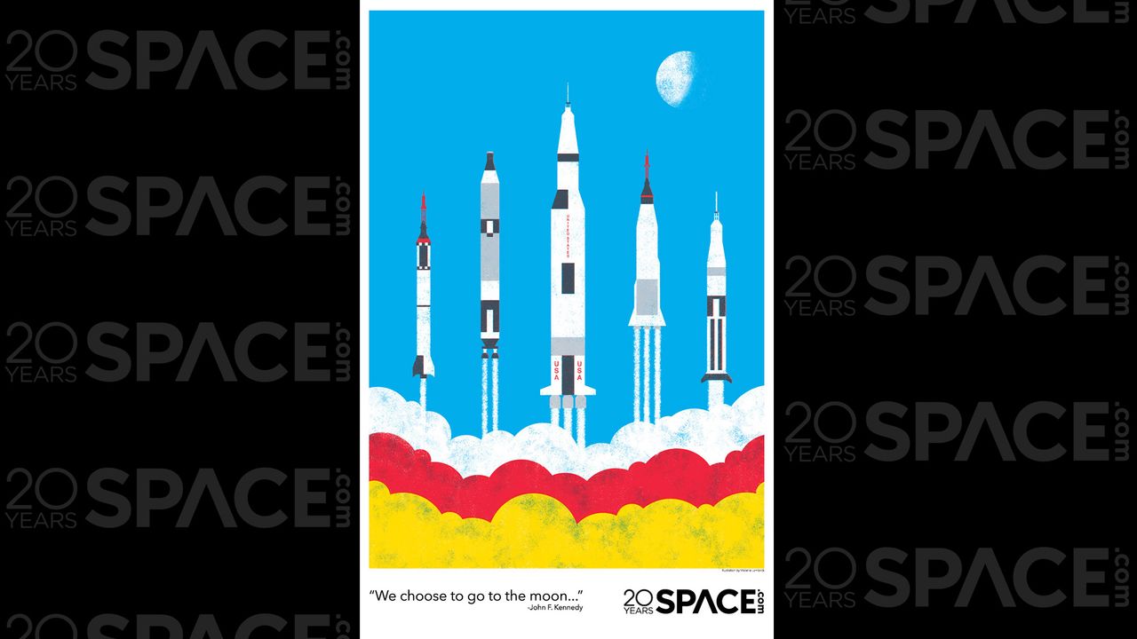 This free poster from Space.com, illustrated by Melanie Lambrick, celebrates NASA's first efforts to reach space.