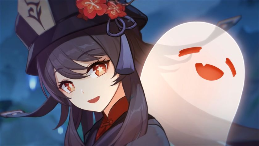 Genshin Impact screenshot of Hu Tao with a light red ghost