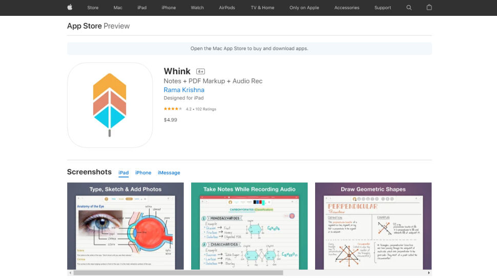 Website screenshot of Whink