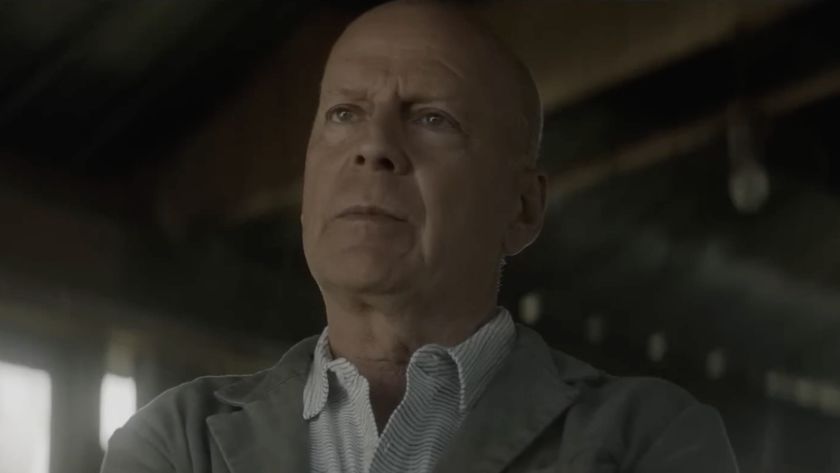 Valmora (Bruce Willis) looks ahead in Assassin.
