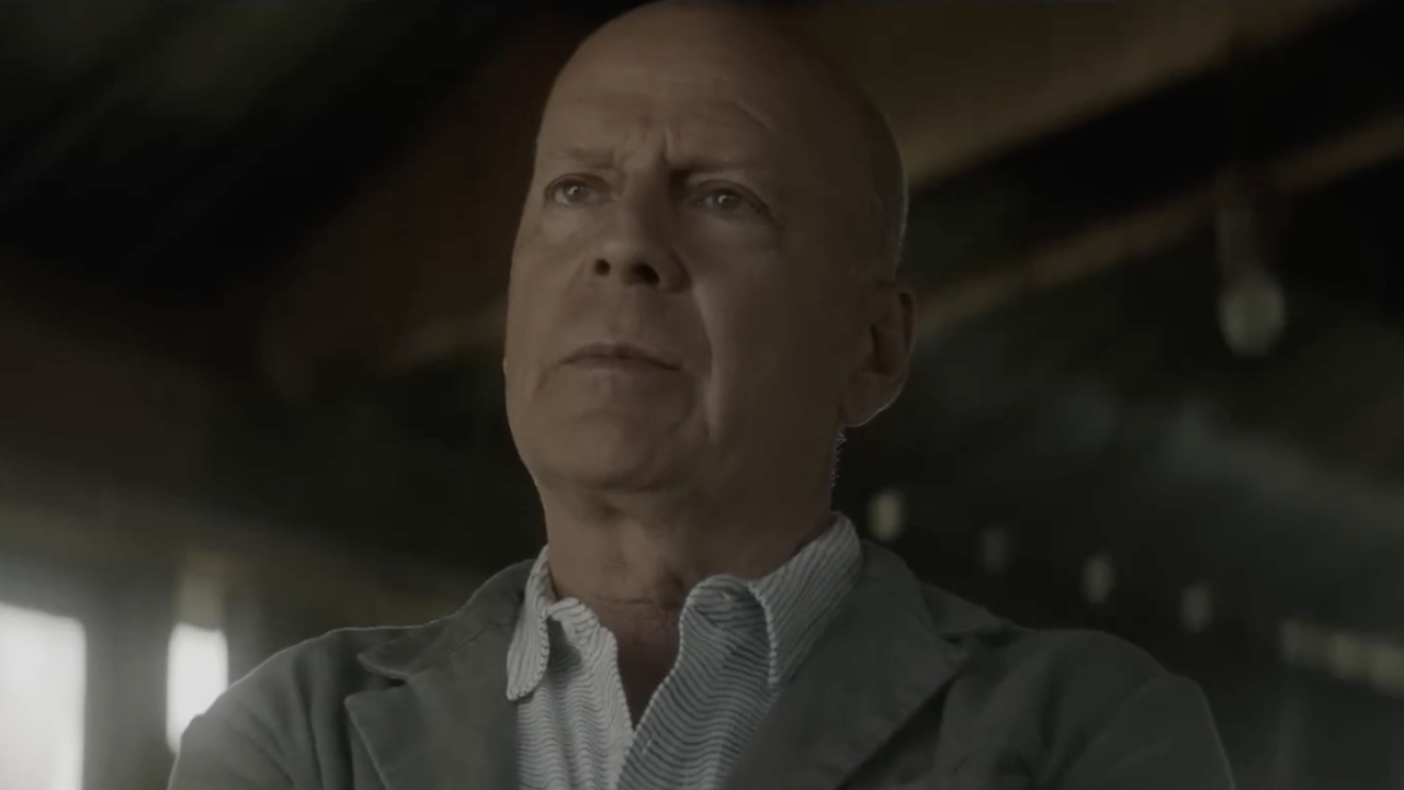 Valmora (Bruce Willis) looks ahead in Assassin.