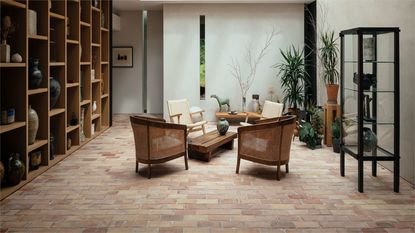 Rustic raw brick floor inside a modern house