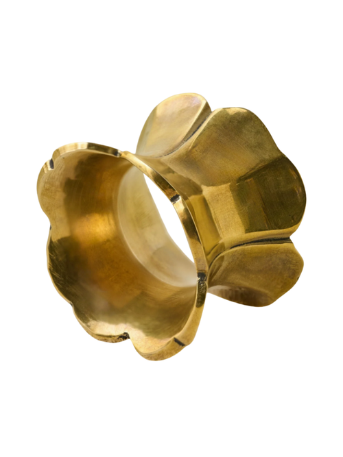 Antique Brass Ruffle Napkin Rings, Set of Four