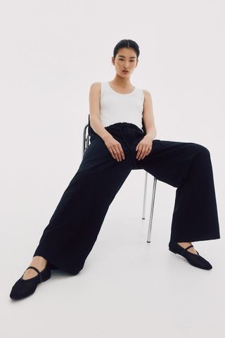 H&M, Wide-Leg Linen-Blend Pants