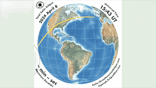 This animation shows the path of totality during the total lunar eclipse on April 8, 2024.