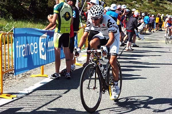 Carlos Sastre (Saxo Bank) on the climb.