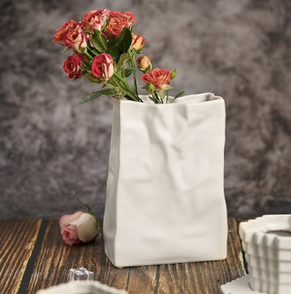Ceramic crinkle paper bag vase from Amazon. 