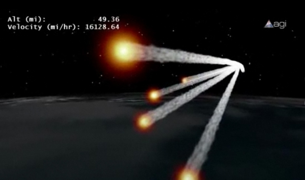 This still from an animation by Analytical Graphics, Inc., depicts the re-entry of Germany&#039;s defunct ROSAT satellite in October 2011. 