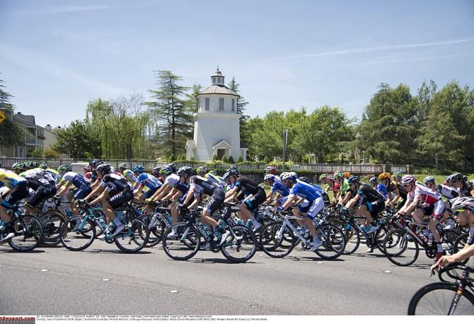 The peloton during Stage 7 Tour of California