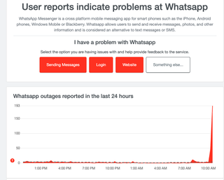 an image showing reports of WhatsApp outage on Downdetector