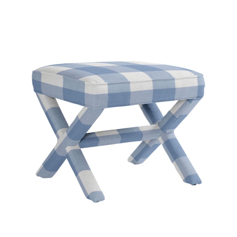 Gingham Blue Parker X-Base Stool