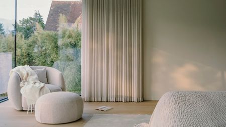 Wave-fold curtains in a contemporary bedroom
