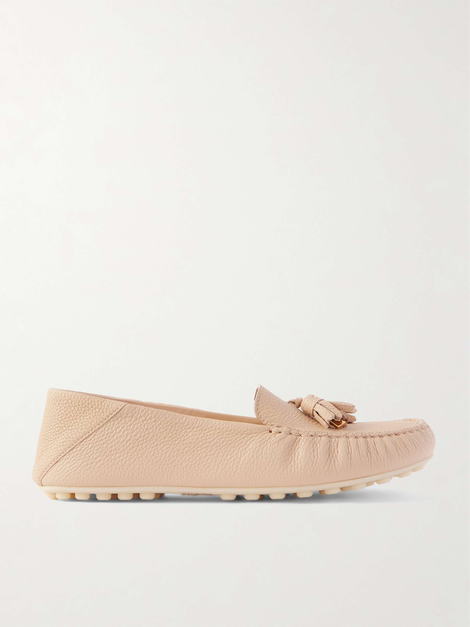 Tasseled Textured-Leather Collapsible-Heel Loafers