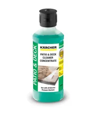 A 500ml bottle of Karcher patio and deck cleaner containing green concentrated solution