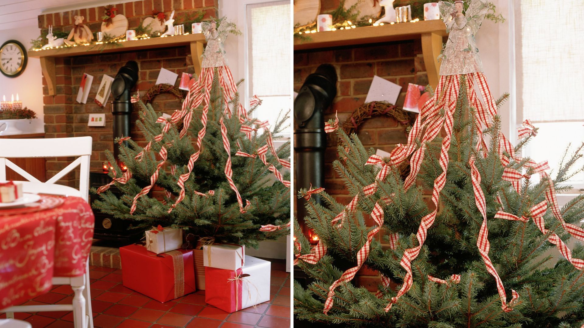 Christmas tree decorated with ribbons