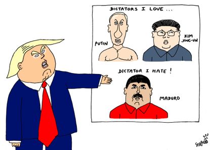 Political Cartoon World Trump dictators Kim Jong Un Putin Maduro