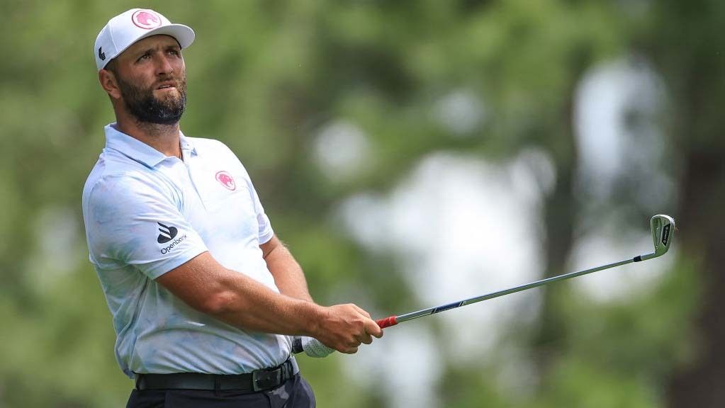 Jon Rahm of Spain plays his tee shot on the fourth hole during the first round of the 2024 Masters Tournament at Augusta National Golf Club on April 11, 2024