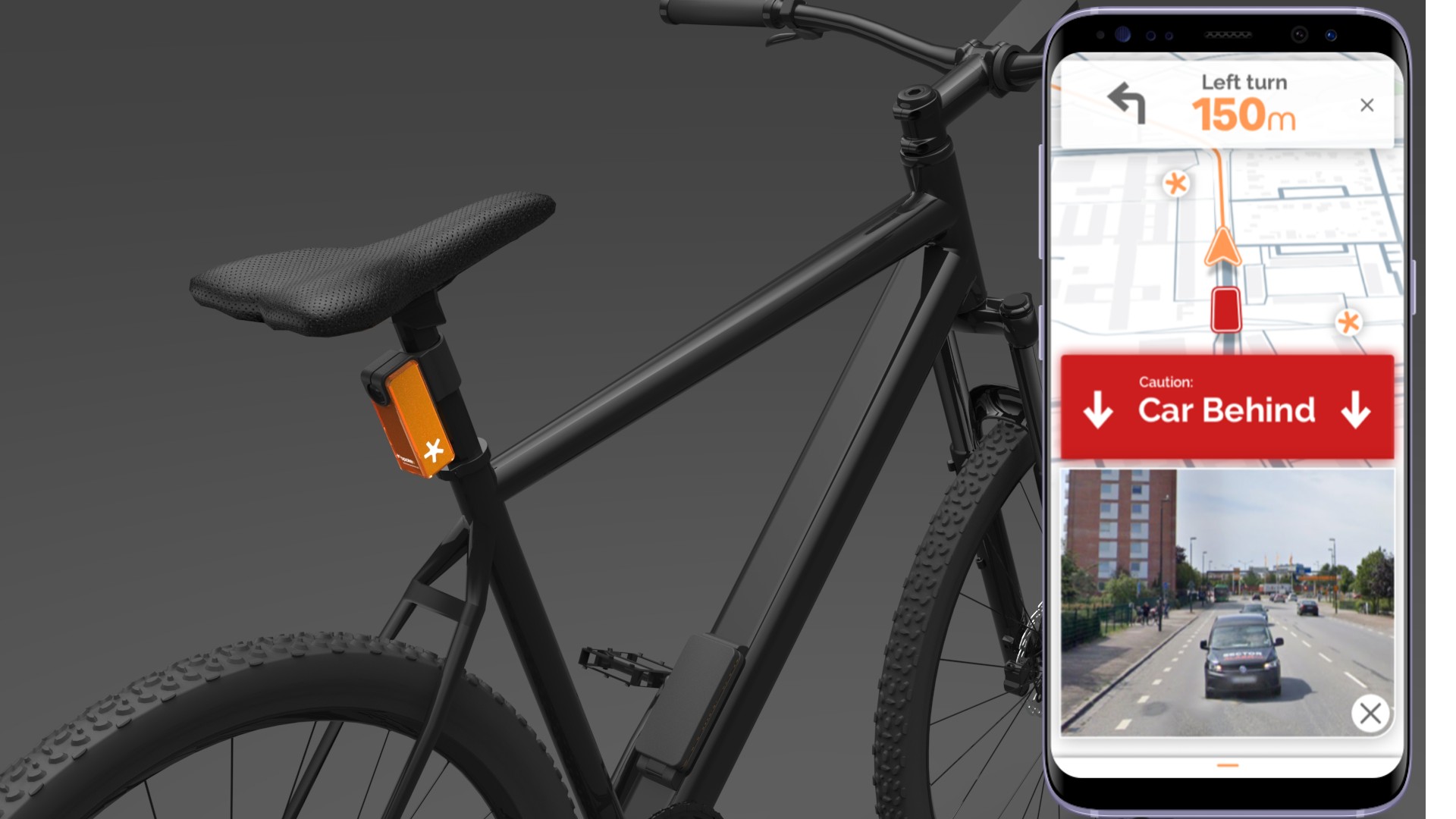 Bicycle and phone showing app in action