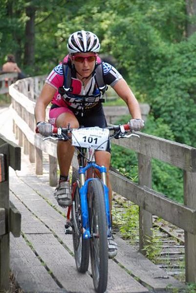 Cheryl Sornson crosses a bridge