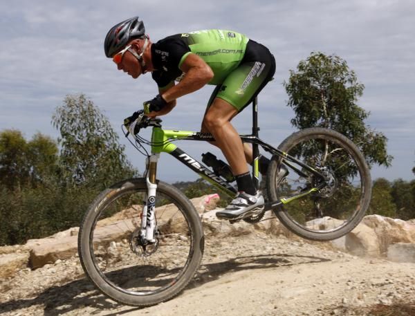 Chris Jongewaard landing a jump in the 4X section of the course