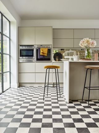 Kitchen with checkerboard tiles