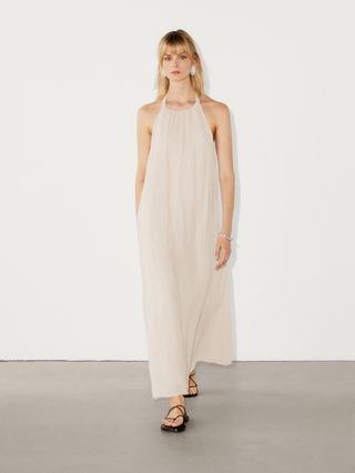 massimo dutti, Long linen halterneck dress