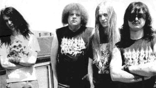 Napalm Death posing for a photograph in the late 1980s