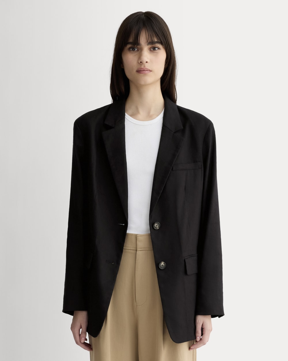 The Oversized Blazer in Stretch Linen | Black - 00