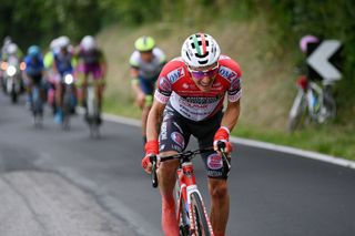 CANALE ITALY MAY 10 Simon Pellaud of Switzerland and Team Androni Giocattoli Sidermecon breakaway during the 104th Giro dItalia 2021 Stage 3 a 190km stage from Biella to Canale girodiitalia Giro on May 10 2021 in Canale Italy Photo by Tim de WaeleGetty Images