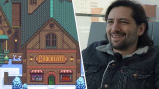 Haunted Chocolatier screenshot alongside a headshot of Eric Barone