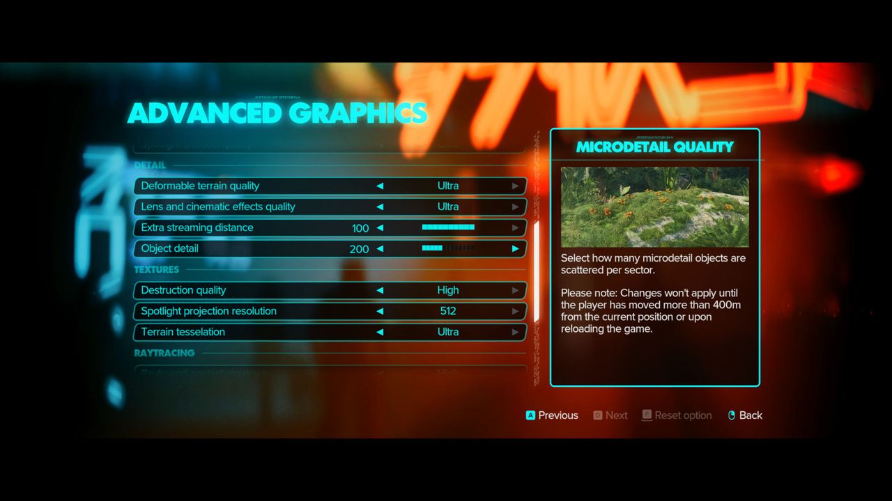 A screenshot of the graphics settings options in Ubisoft's Star Wars Outlaws