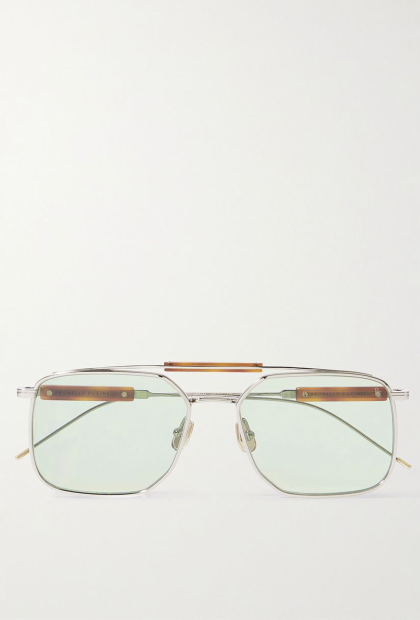 Aviator-Style Silver-Tone and Tortoiseshell Acetate Sunglasses