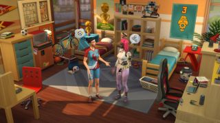 The Sims 4 Discover University - two Sims talk together in a shared dorm