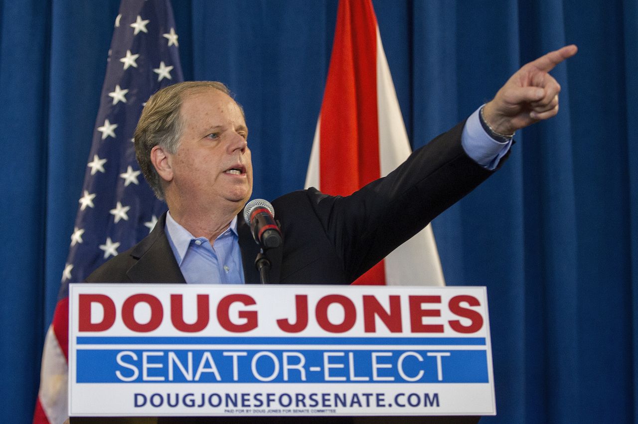 Doug Jones speaks in Birmingham, Alabama