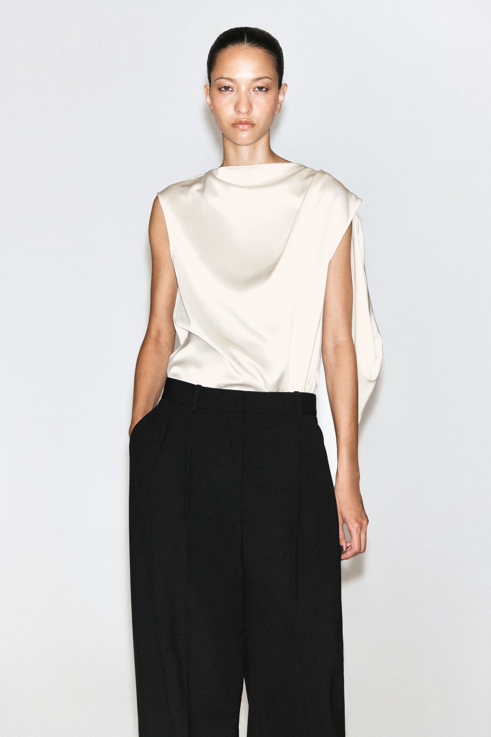 Asymmetric Draped Matte-Satin Top
