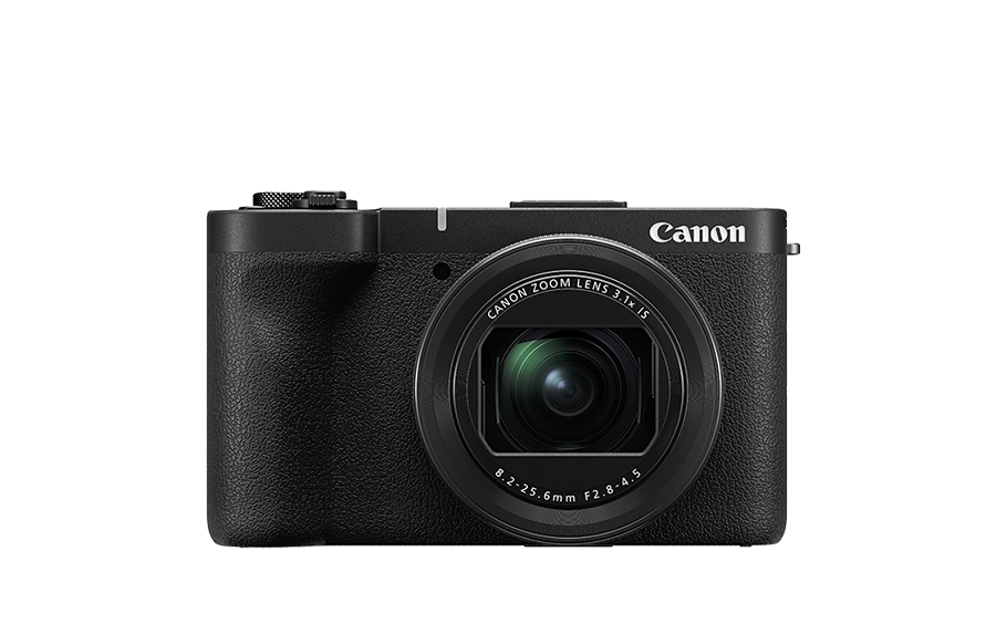 Canon PowerShot V1 vlogging compact camera on a white background, front