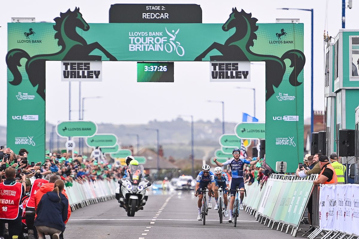 Picture by Will Palmer/SWpix.com - 04/09/2024 - Lloyds Bank Tour of Britain 2024 - Stage 2:&Acirc;&nbsp;Darlington to Redcar, England - Stevie Williams (Israel - Premier Tech) wins Stage 2 of the Lloyds Bank Tour of Britain 2024 in Redcar