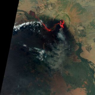 Located in the East African nation of Eritrea, Nabro began its eruption explosively on June 12, 2011. The powerful eruption sent plumes of ash streaming over North Africa and the Middle East, and pumped vast quantities of sulfur dioxide into the atmosphere.